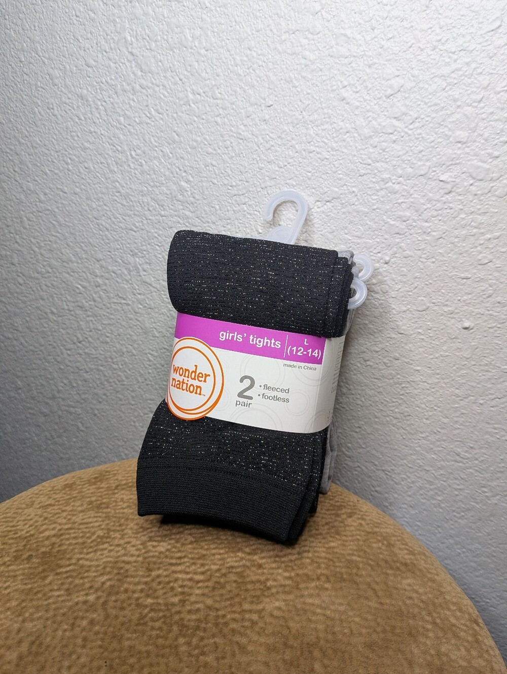 New Wonder Nation 2 Pack Girls Black Gray Fleeced Footless Tights 12 14